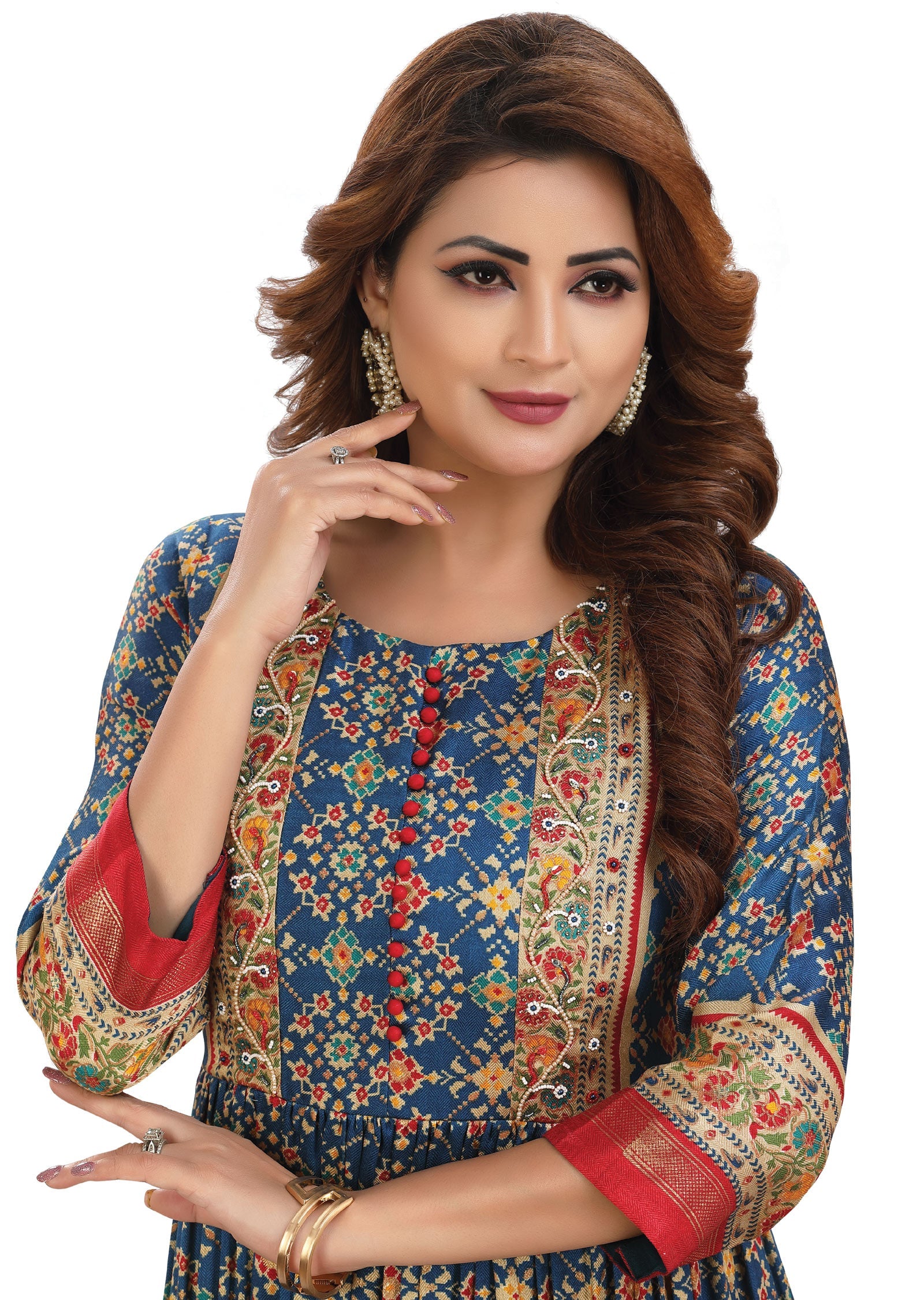 Rama Blue Silk Kurtis Full Length