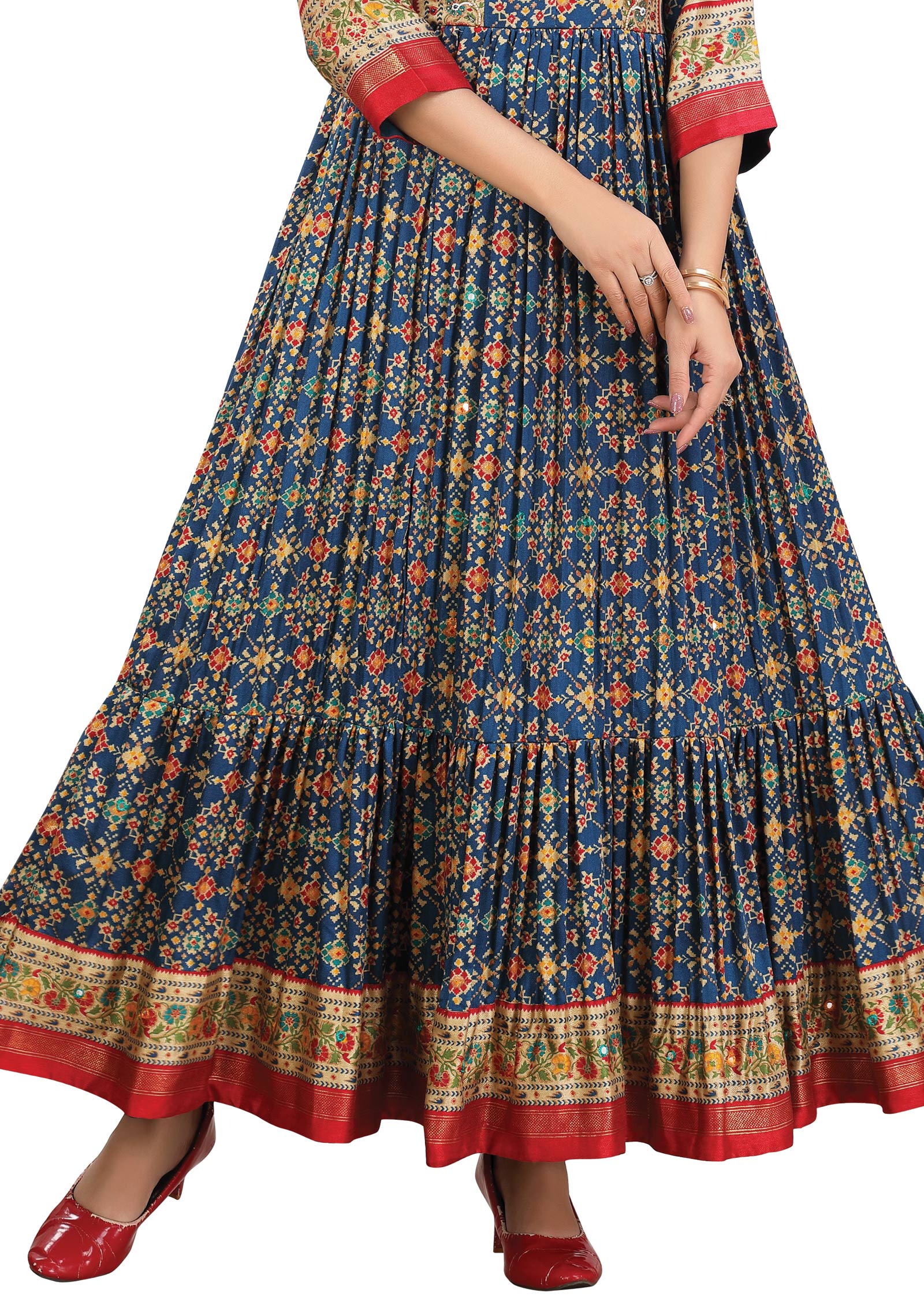 Rama Blue Silk Kurtis Full Length