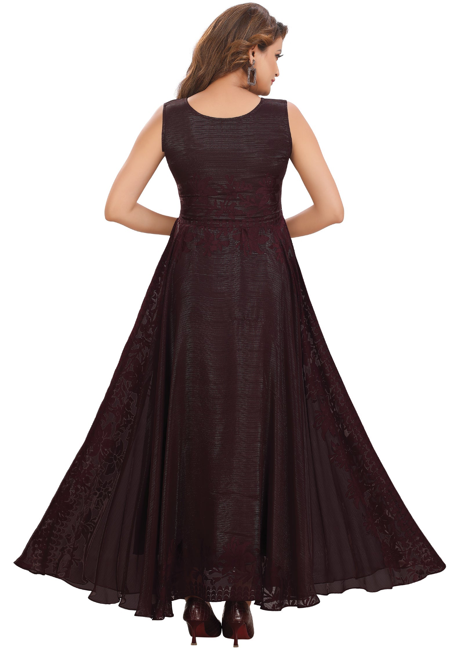 Wine Brasso Chiffon Kurtis Full Length