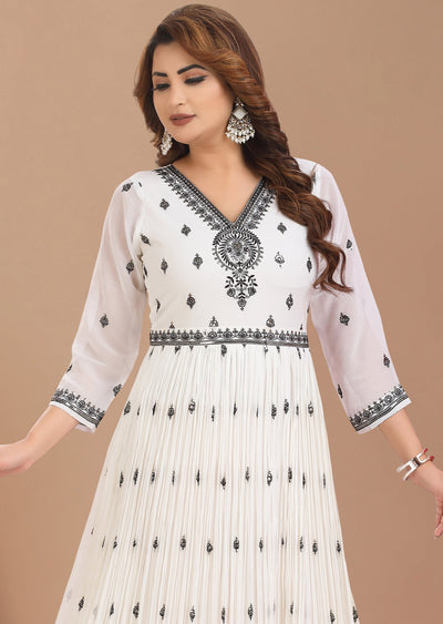 Off White Georgette Kurti with Black Resham & Sequence Work