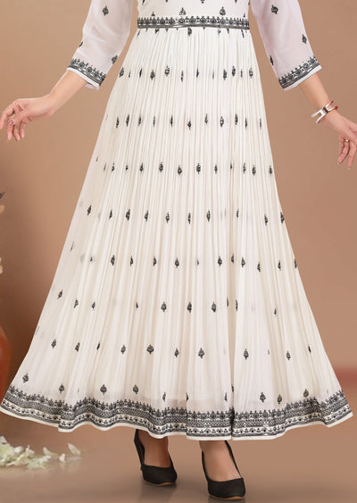 Off White Georgette Kurti with Black Resham & Sequence Work