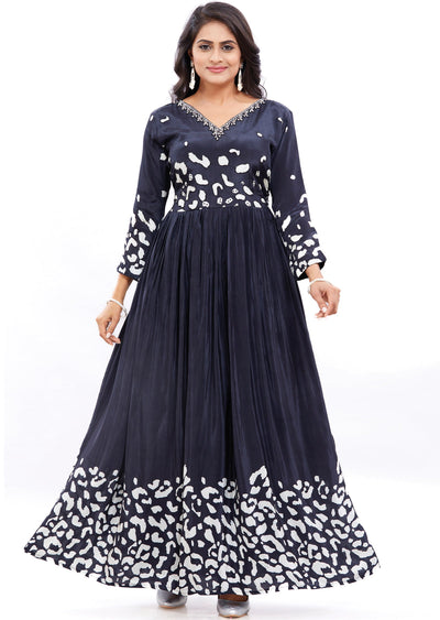 Black & White Long Gown Style Kurti with Pearls Work
