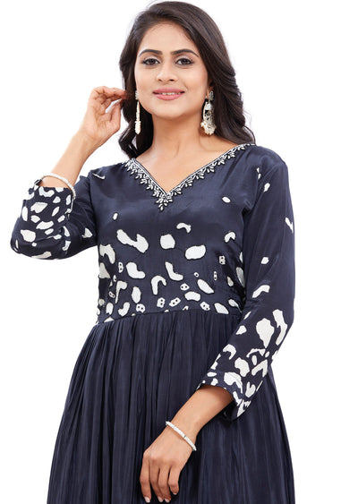 Black & White Long Gown Style Kurti with Pearls Work