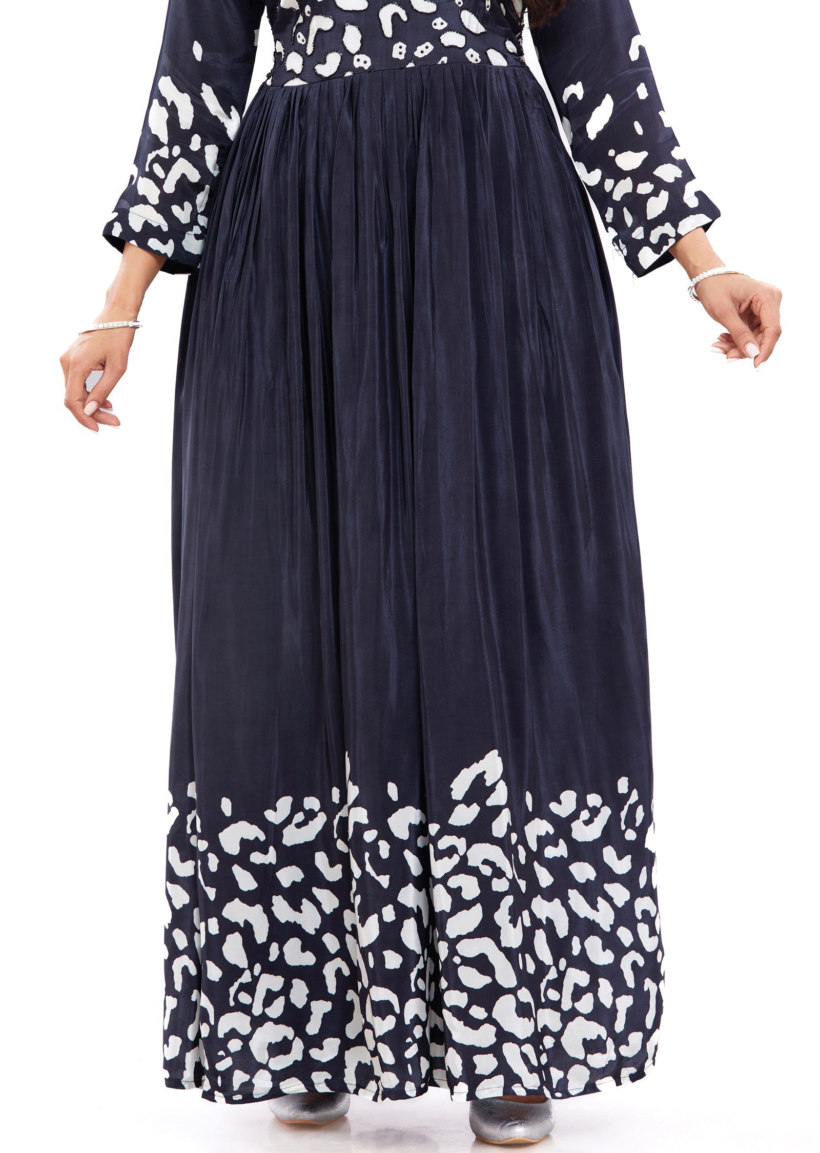 Black & White Long Gown Style Kurti with Pearls Work