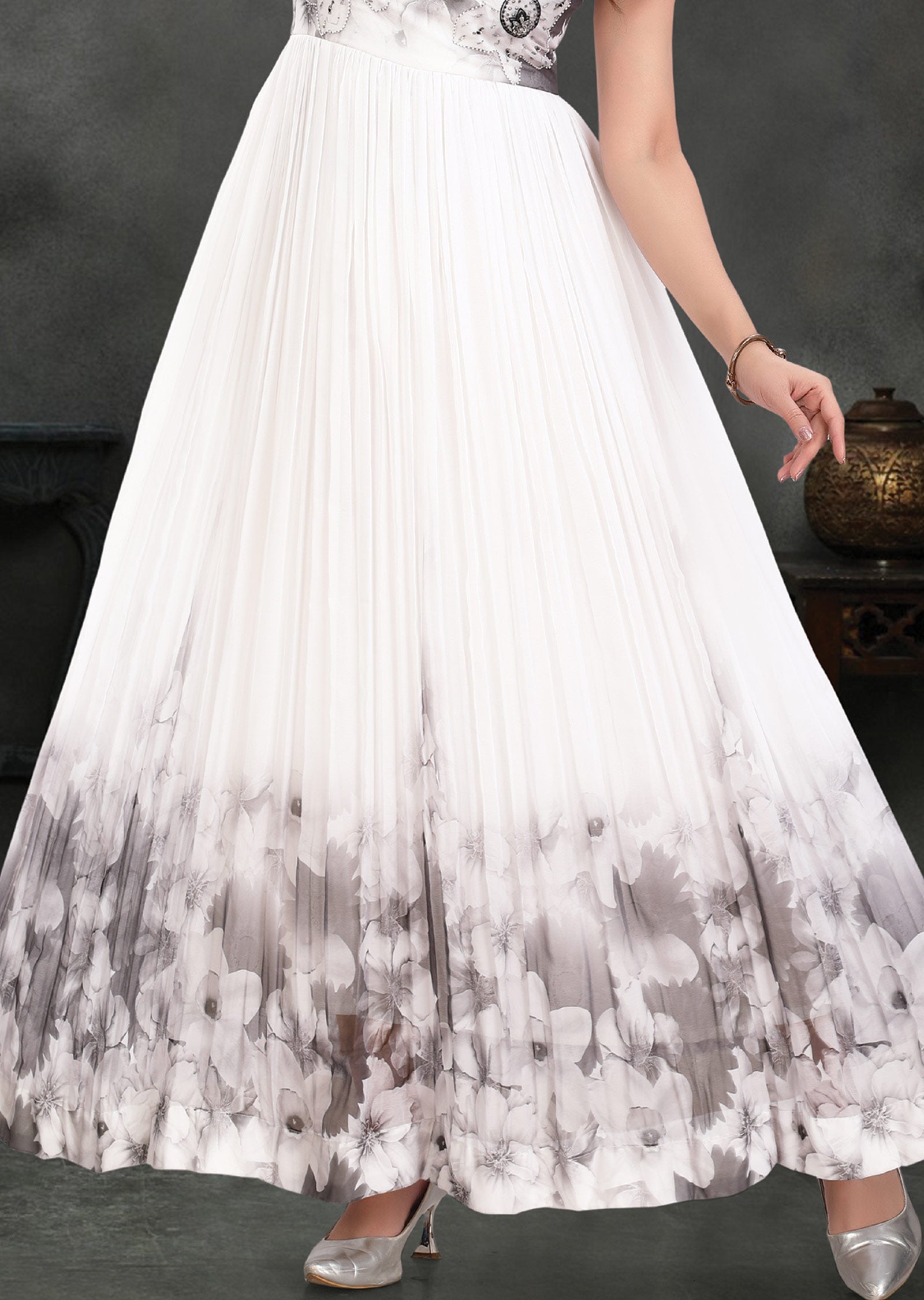 White & Grey Georgette Long Dress