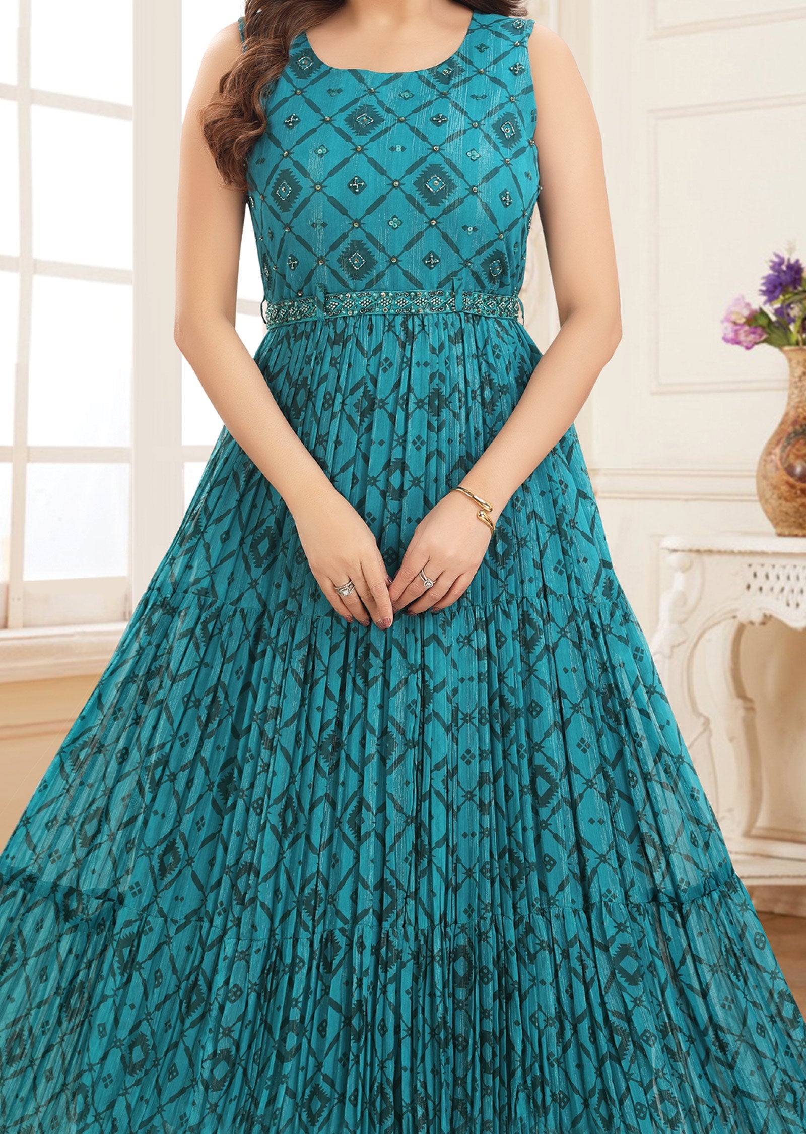 Rama Green Chiffon Long Dress