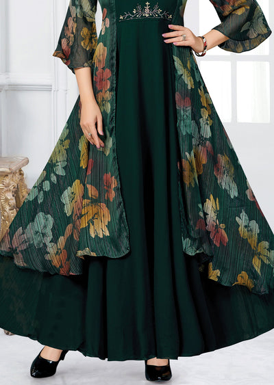 Bottle Green Georgette Long Dress