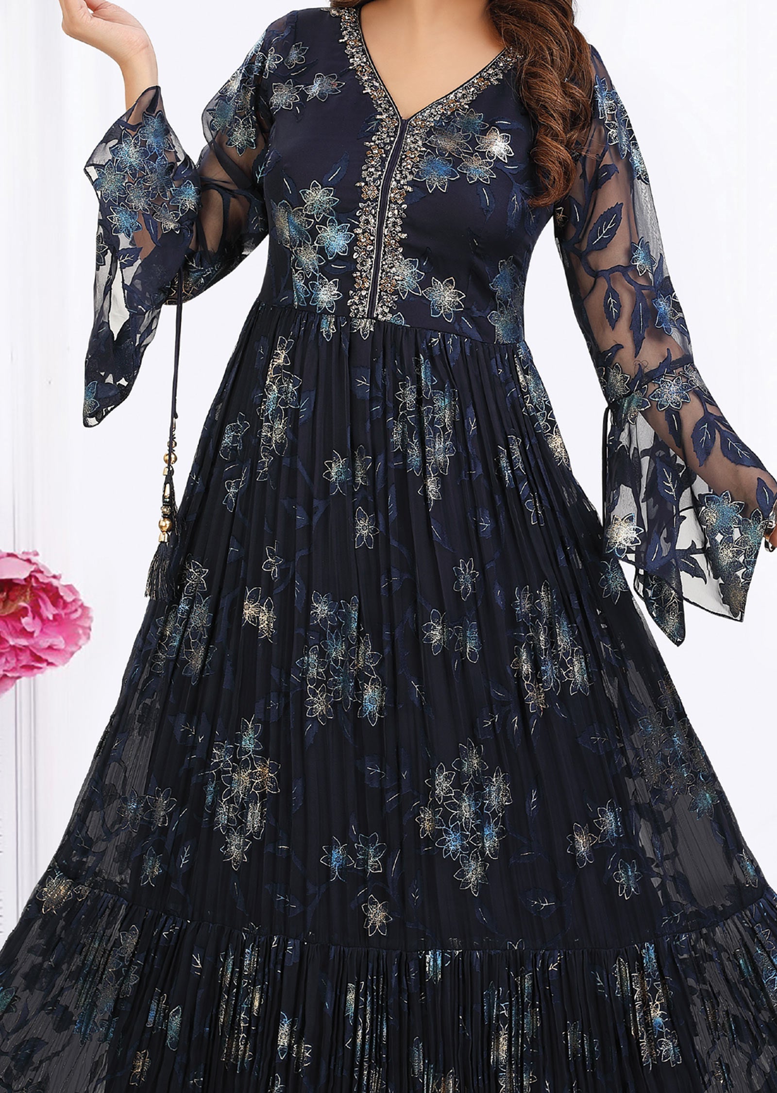 Navy Blue Brasso Chiffon Long Dress