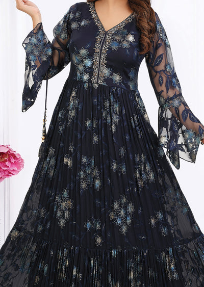 Navy Blue Brasso Chiffon Long Dress