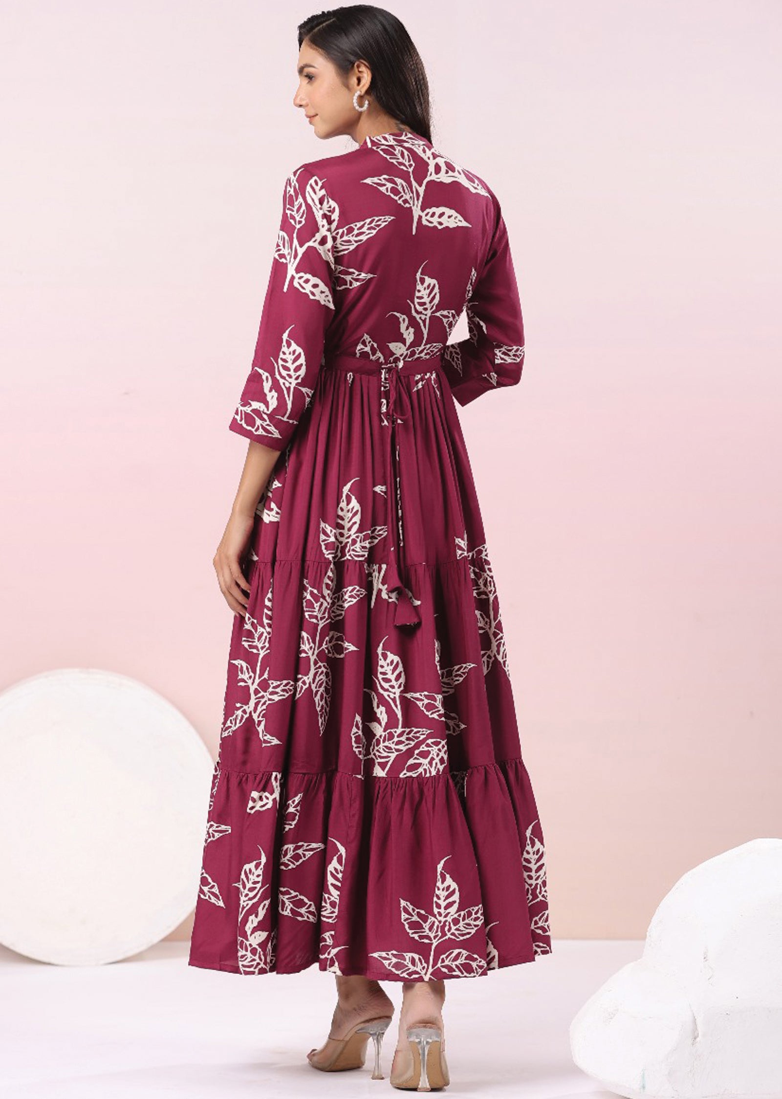 Magenta & Beige Muslin Long Dress