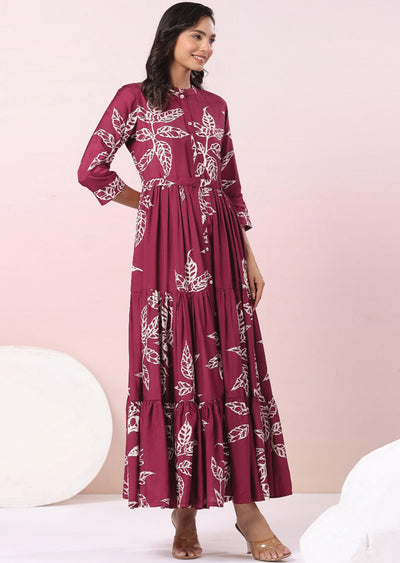Magenta & Beige Muslin Long Dress