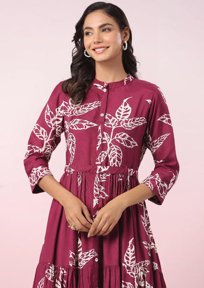 Magenta & Beige Muslin Long Dress