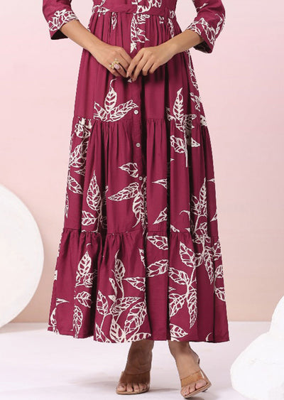Magenta & Beige Muslin Long Dress