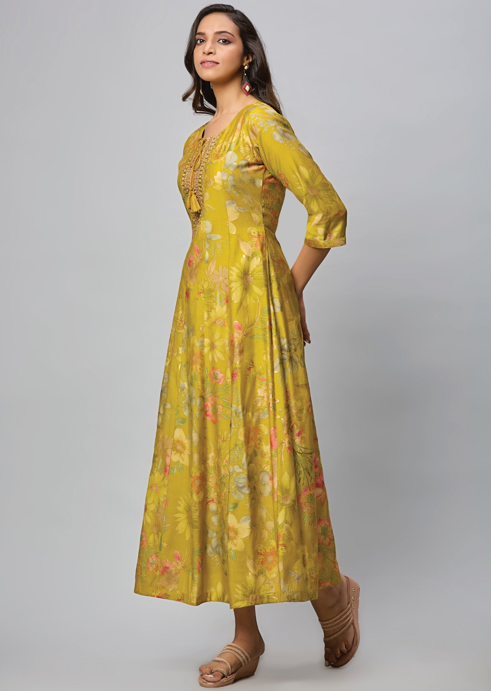 Mustard Muslin Long Dress
