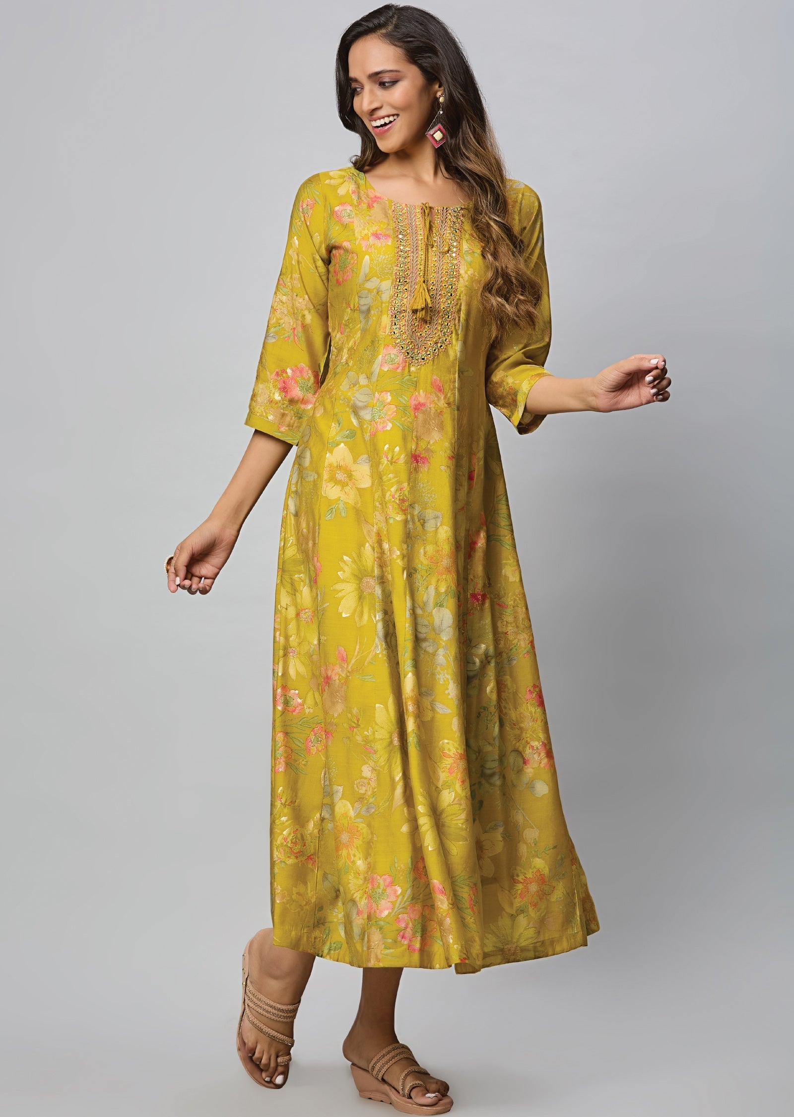 Mustard Muslin Long Dress