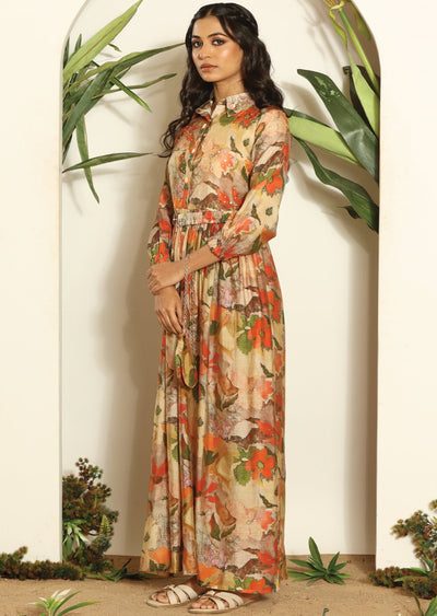 Multicolor Muslin Long Dress