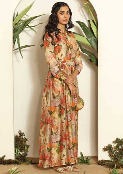 Multicolor Muslin Long Dress