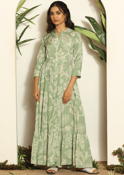 Pista Green Russian Silk Long Dress