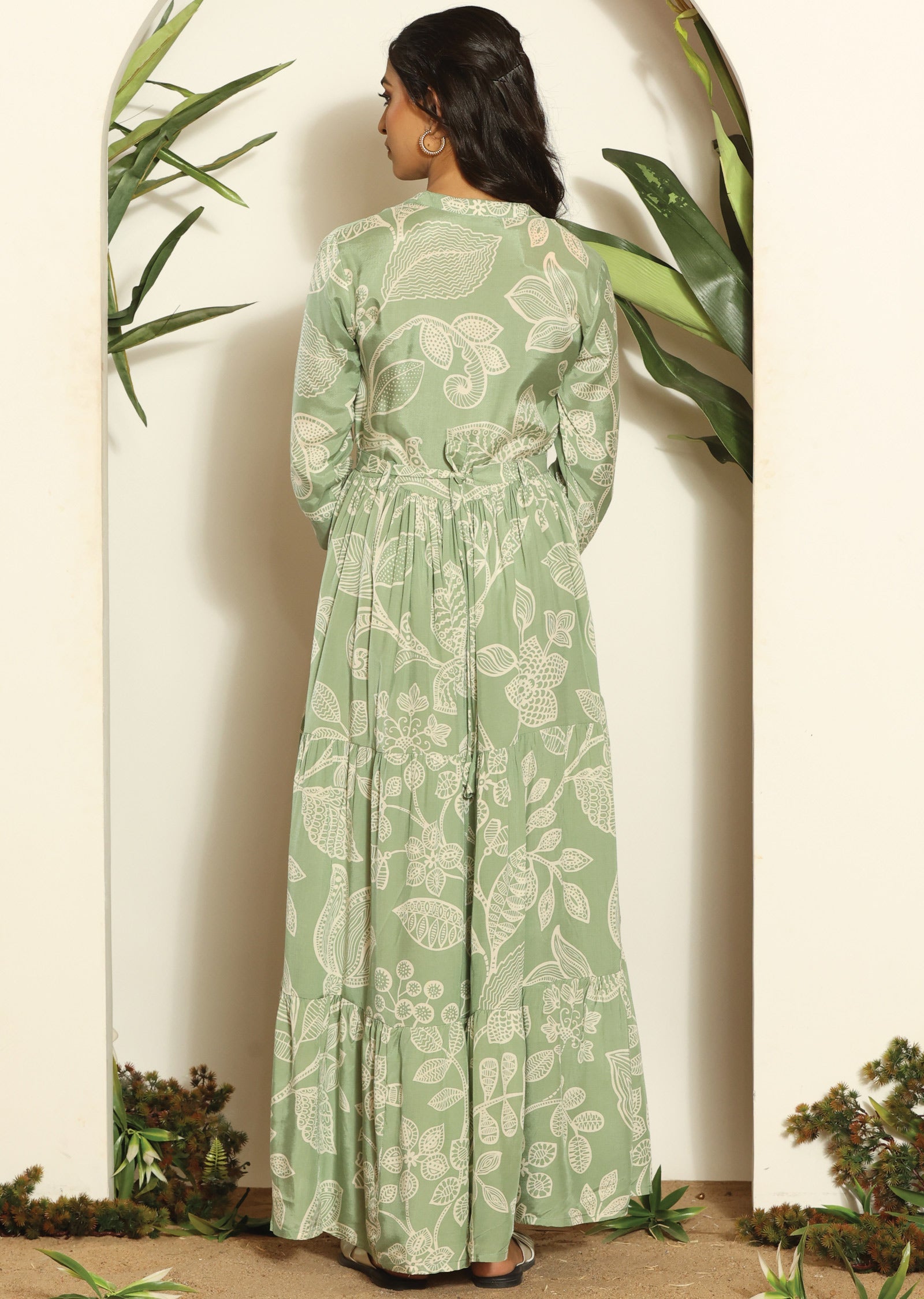 Pista Green Russian Silk Long Dress