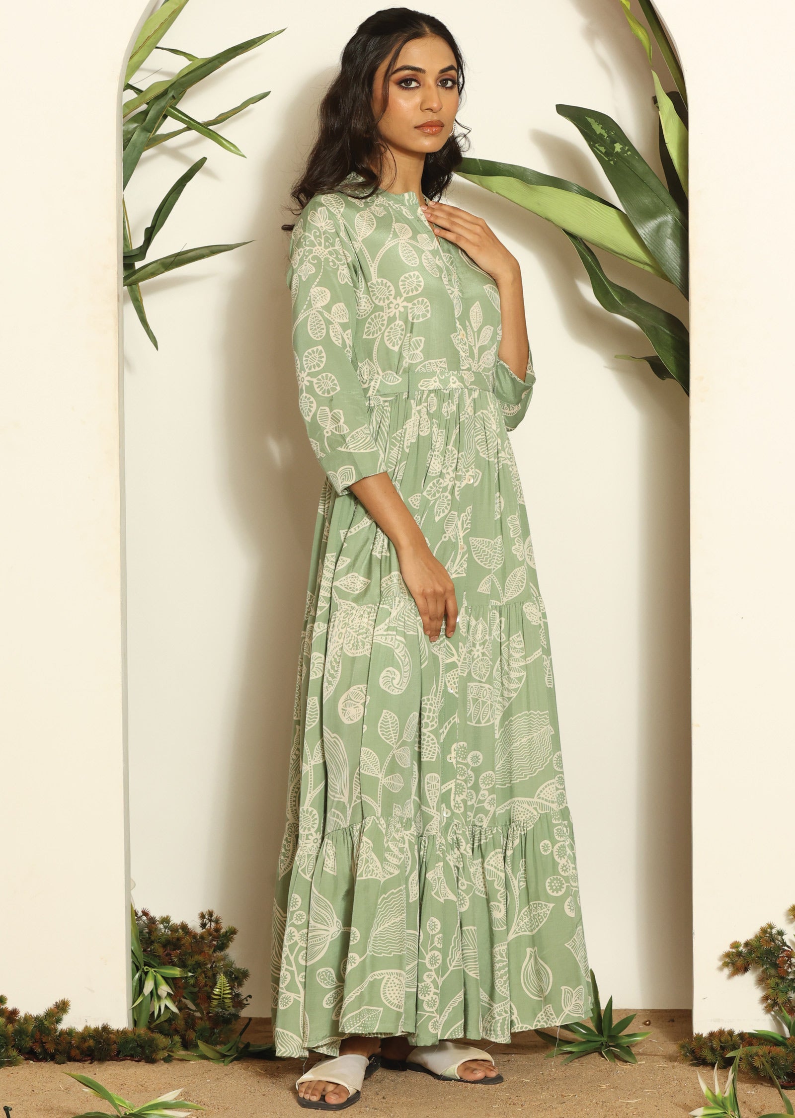 Pista Green Russian Silk Long Dress
