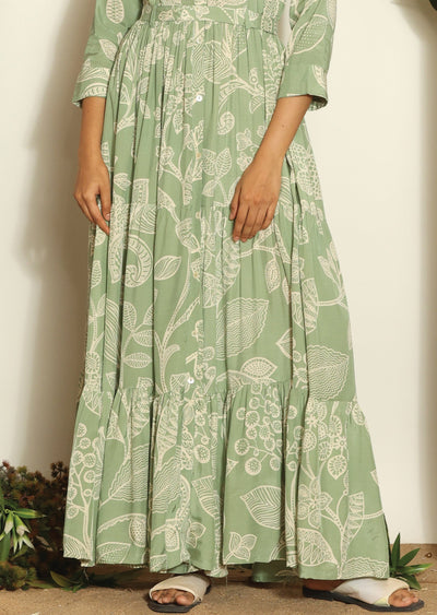 Pista Green Russian Silk Long Dress