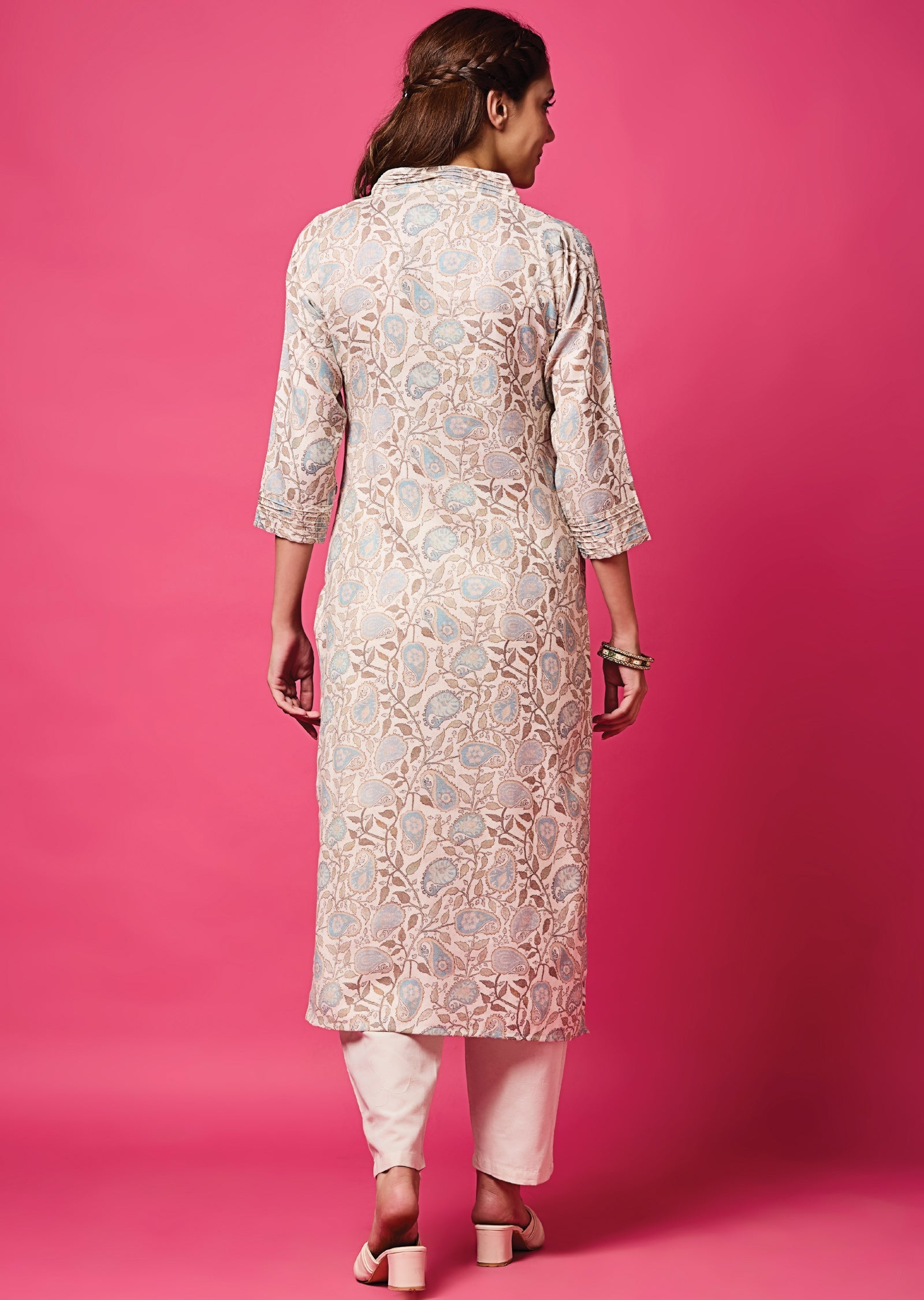 Beige Pashmina Silk Straight Cut