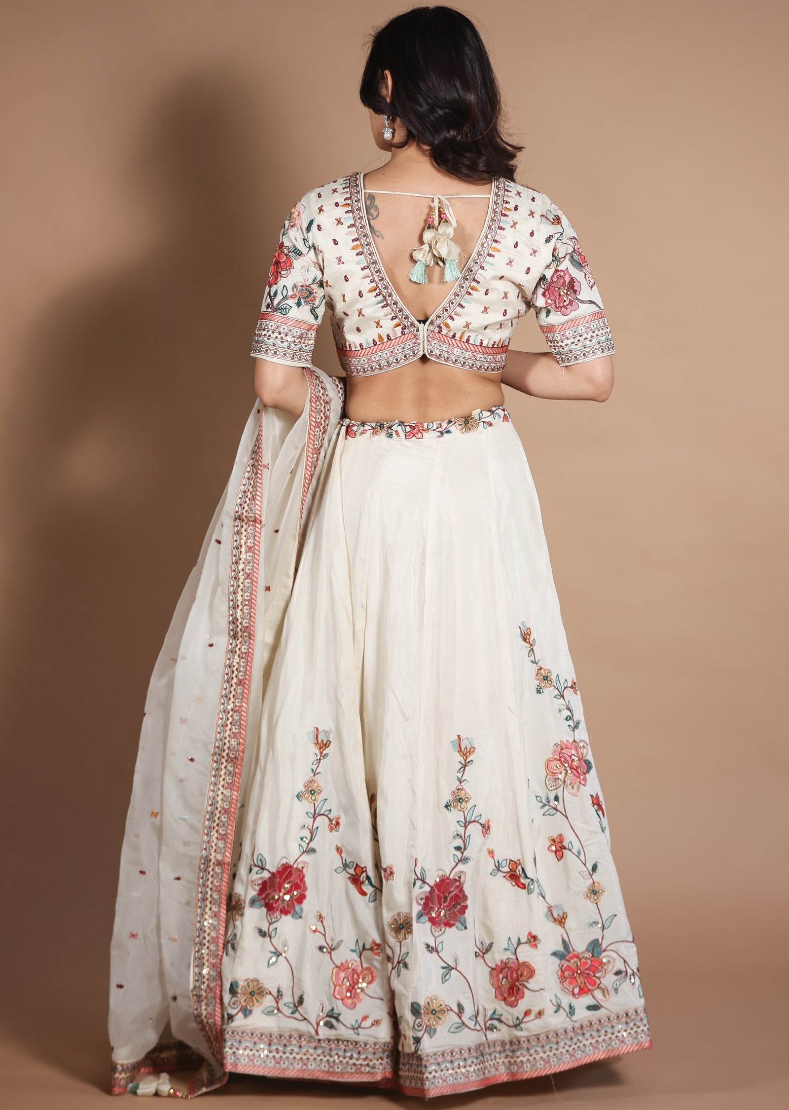 Cream Silk Lehengas