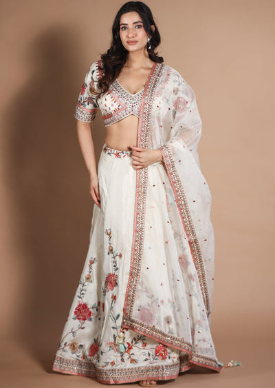 Cream Silk Lehengas