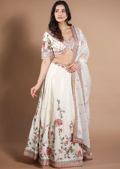 Cream Silk Lehengas