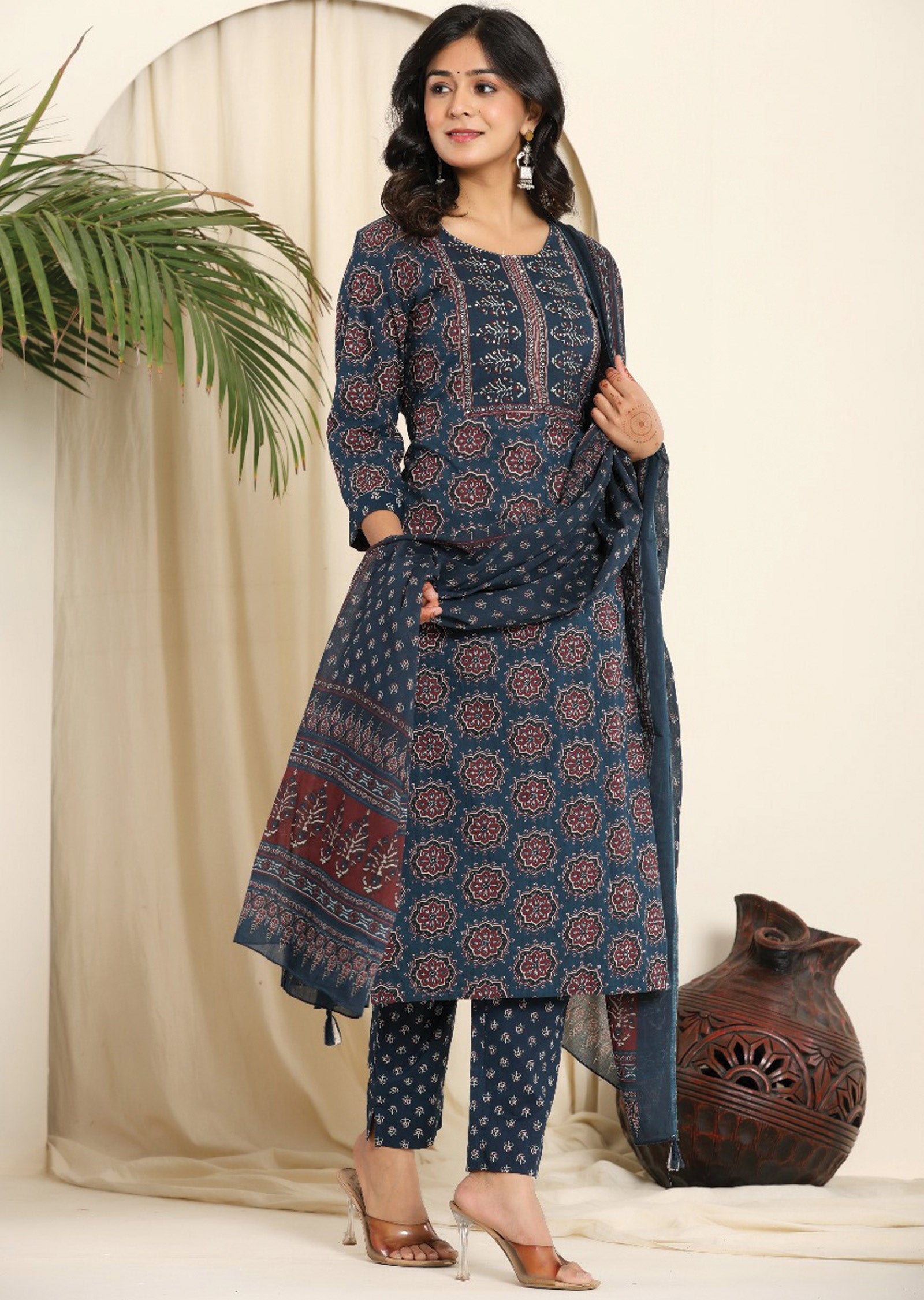 Teal Blue Cotton Straight Cut Suit