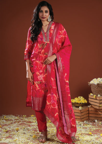 Rani Pink Silk Straight Cut Suit