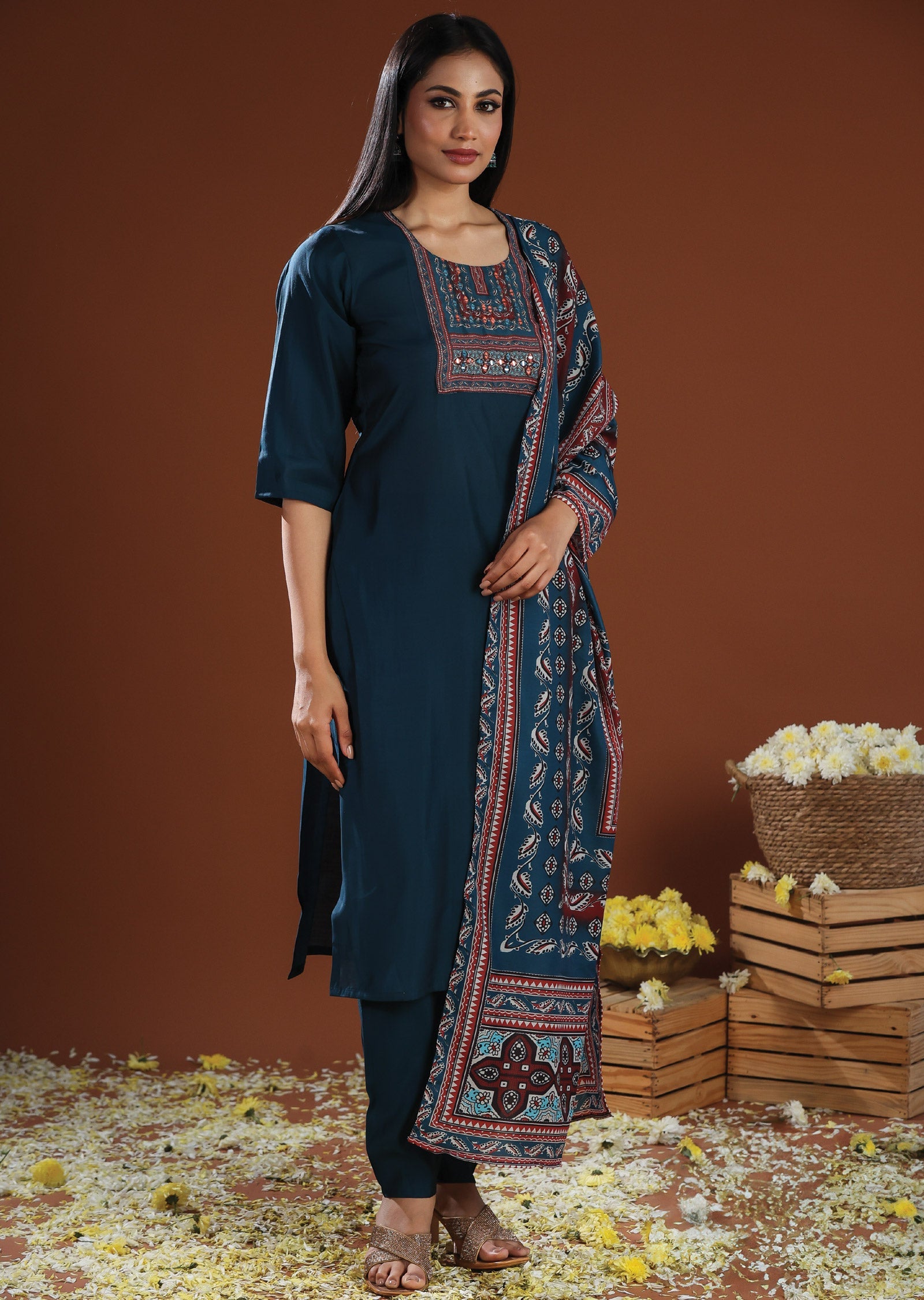 Teal Blue Russian Silk Straight Cut Suit
