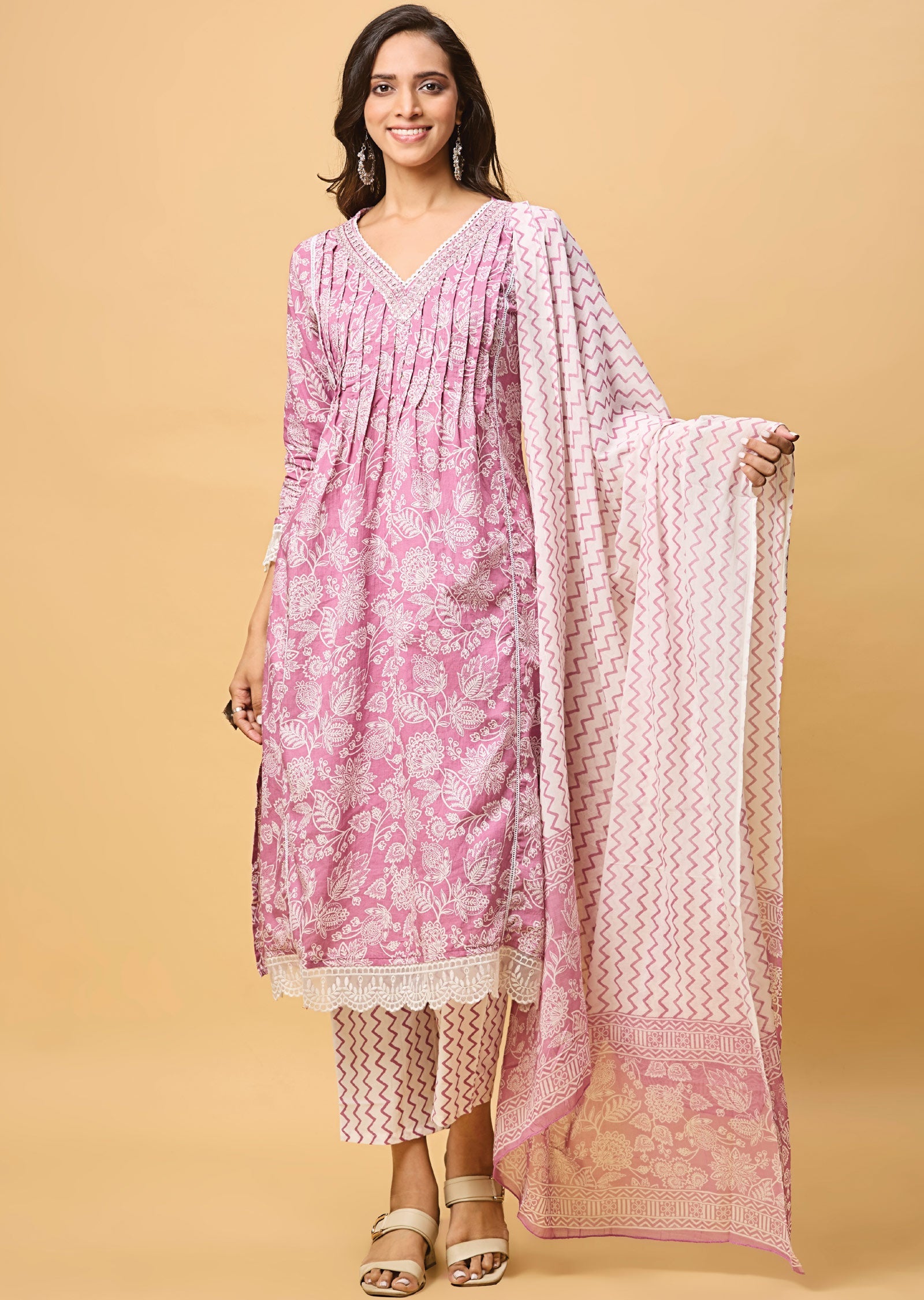 Lavender Cotton Straight Cut Suit