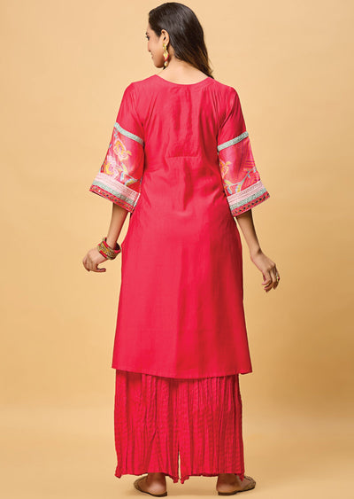 Rani Pink Crush Silk Straight Cut Suit