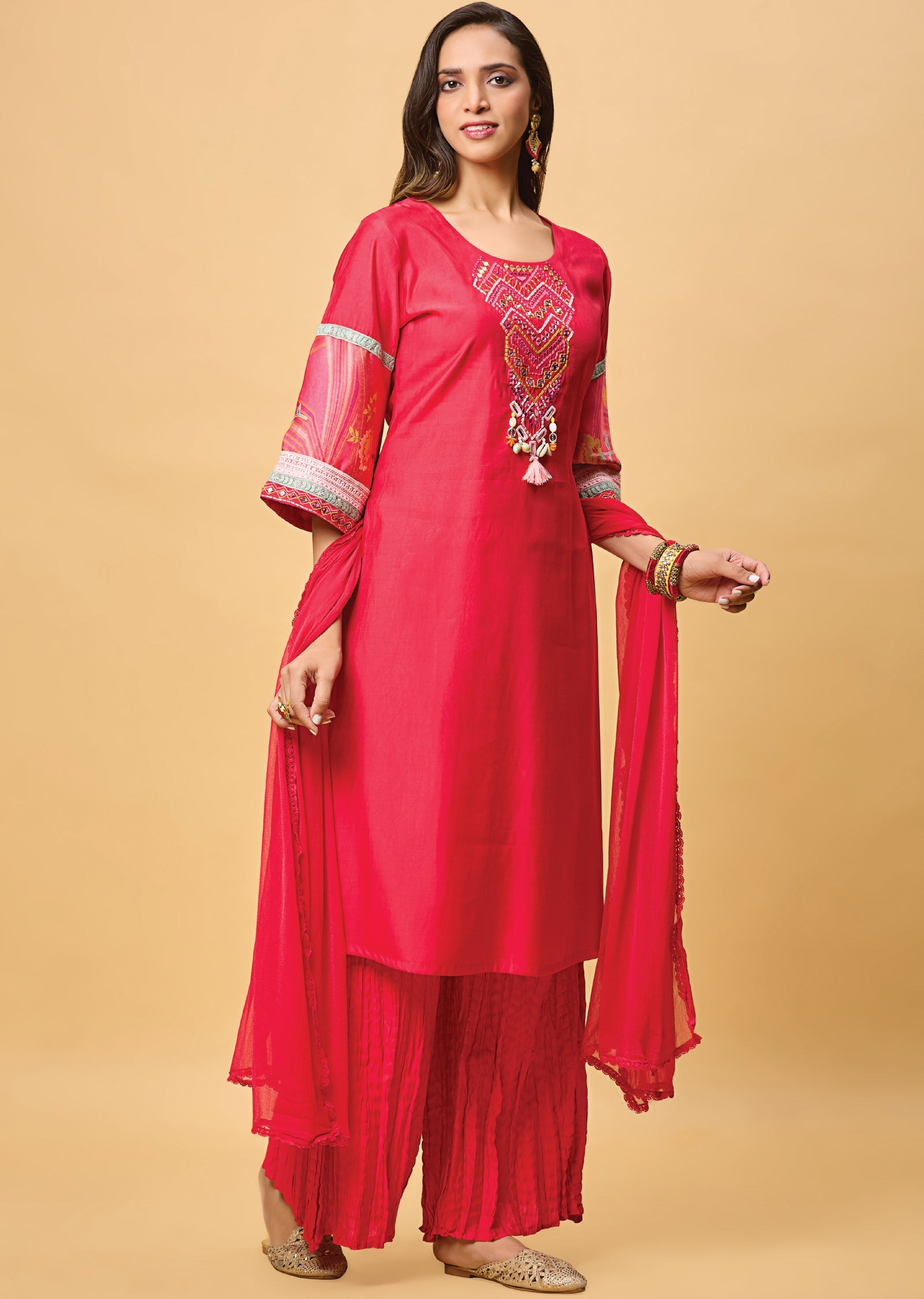 Rani Pink Crush Silk Straight Cut Suit