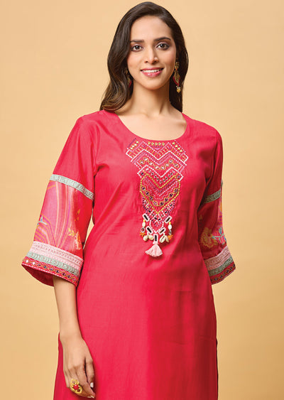 Rani Pink Crush Silk Straight Cut Suit