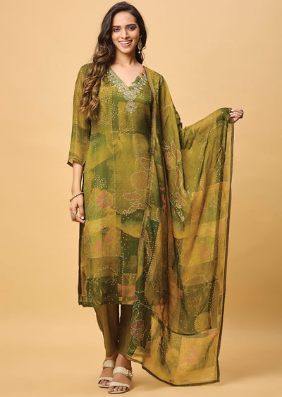 Mehendi Green Organza Straight Cut Suit