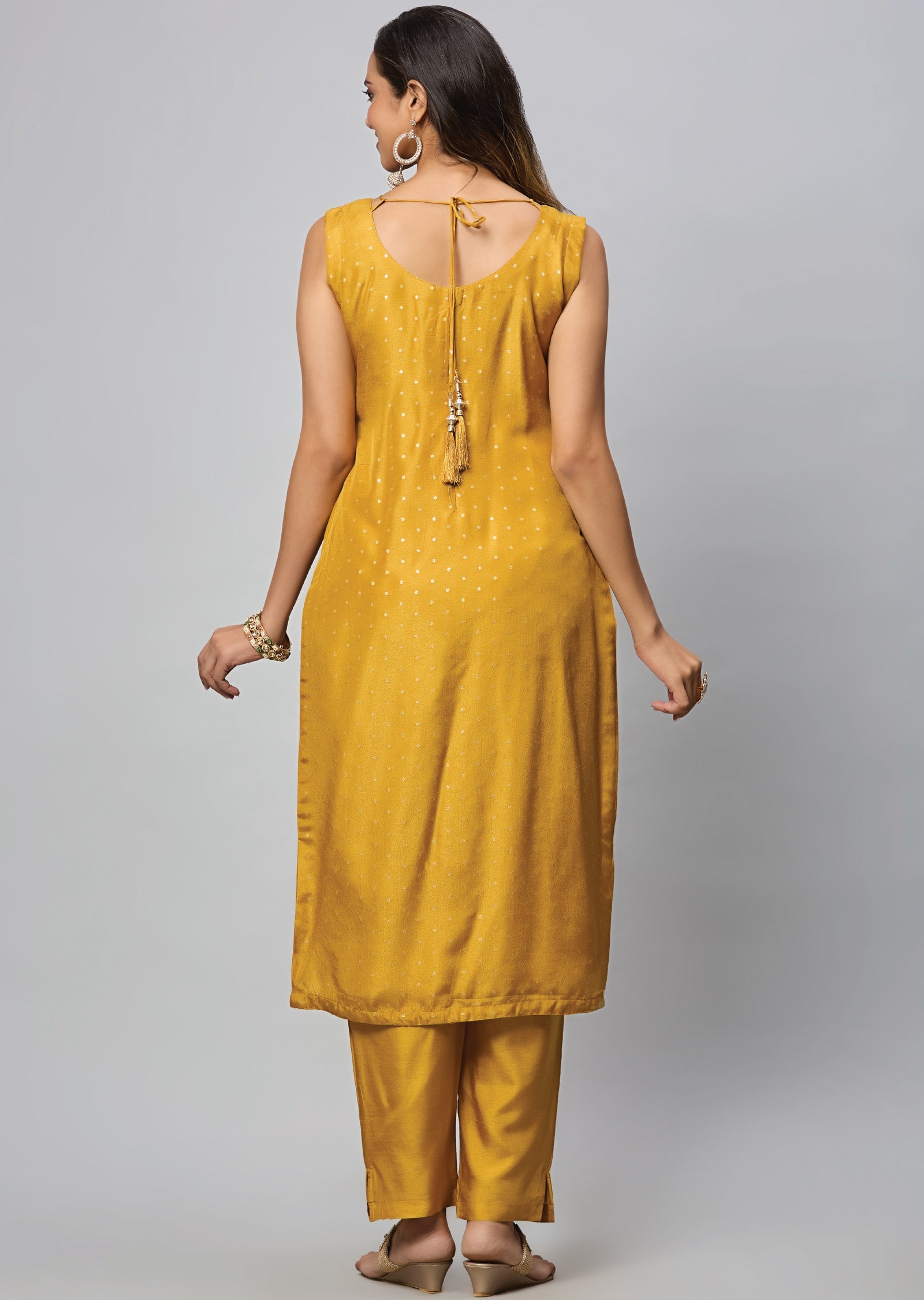 Mustard Banaras Straight Cut Suit
