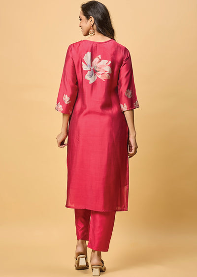 Maroon Banaras Tussar Silk Straight Cut Suit