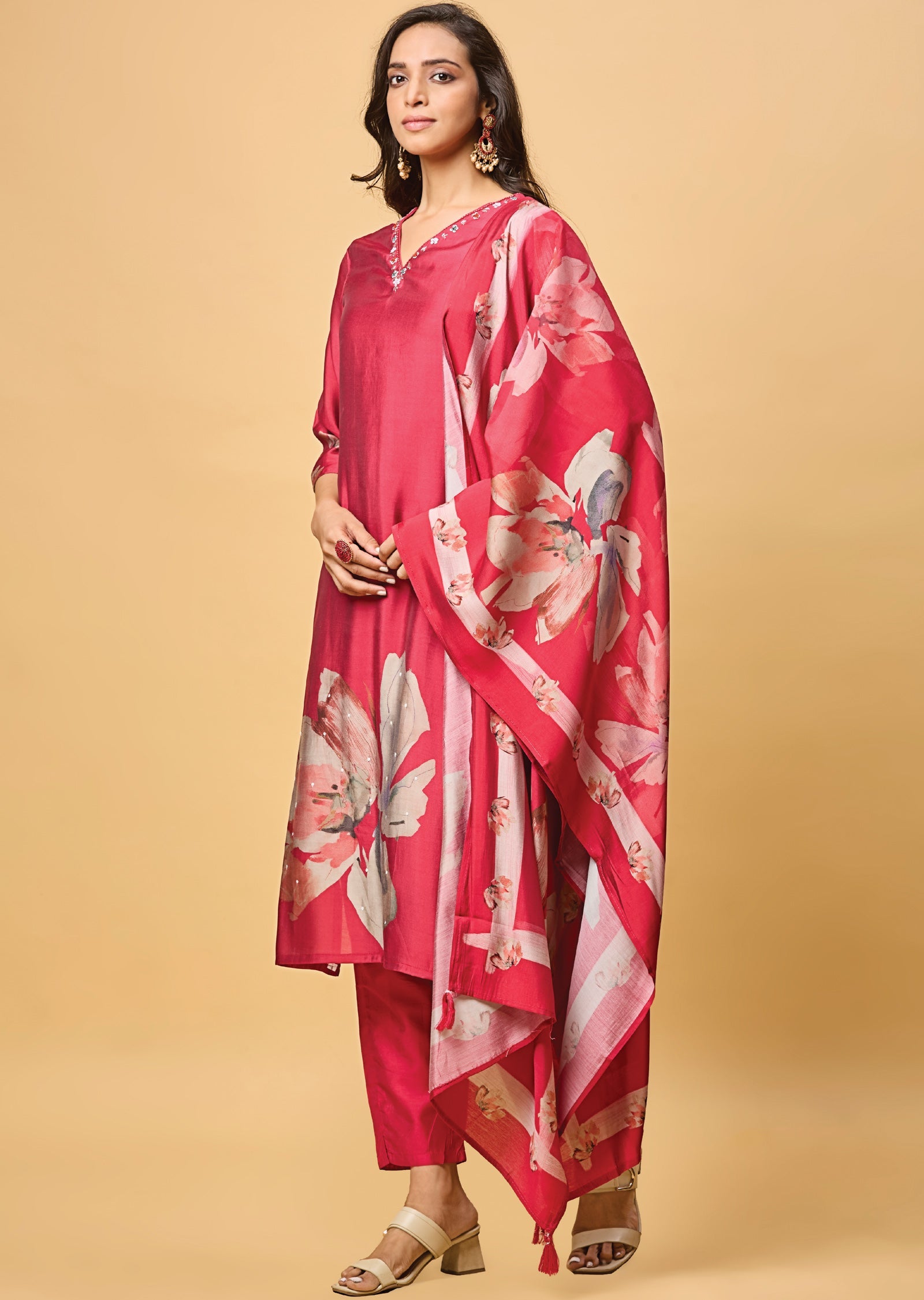 Maroon Banaras Tussar Silk Straight Cut Suit