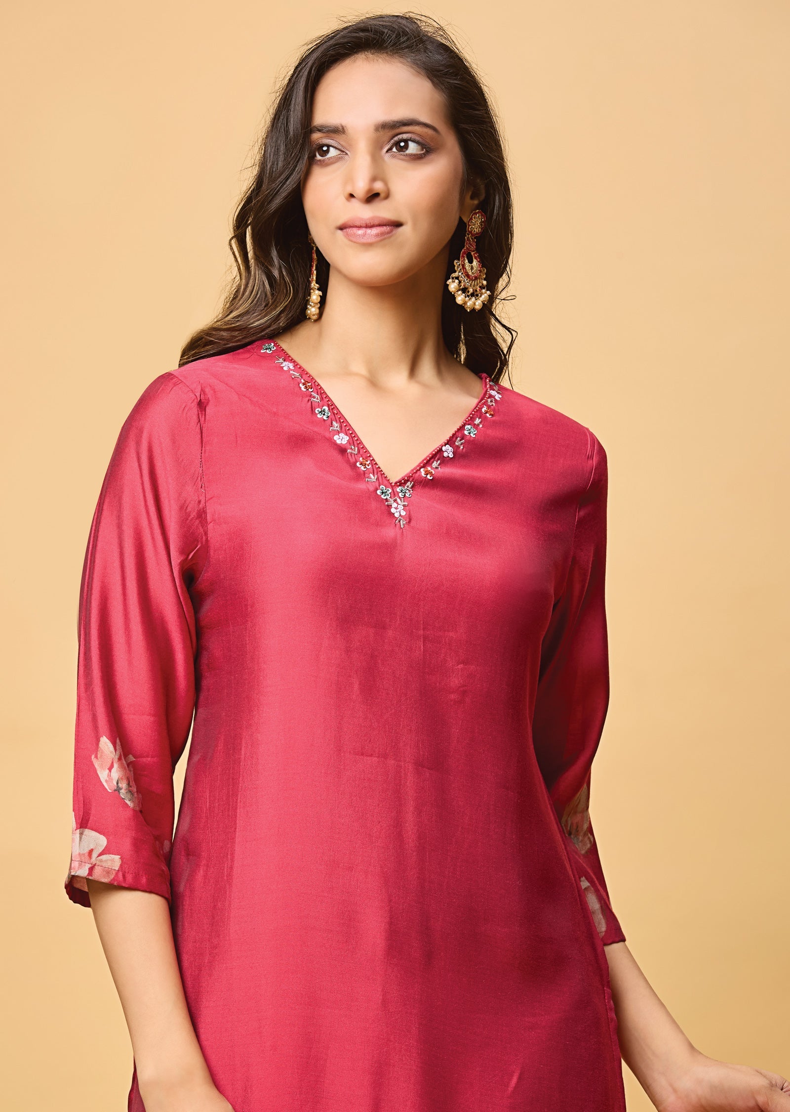 Maroon Banaras Tussar Silk Straight Cut Suit