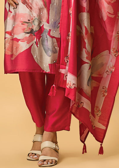 Maroon Banaras Tussar Silk Straight Cut Suit