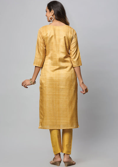 Mustard Tussar Silk Straight Cut Suit