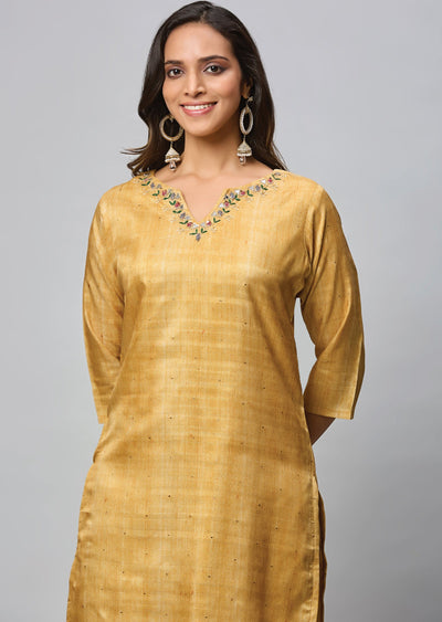 Mustard Tussar Silk Straight Cut Suit