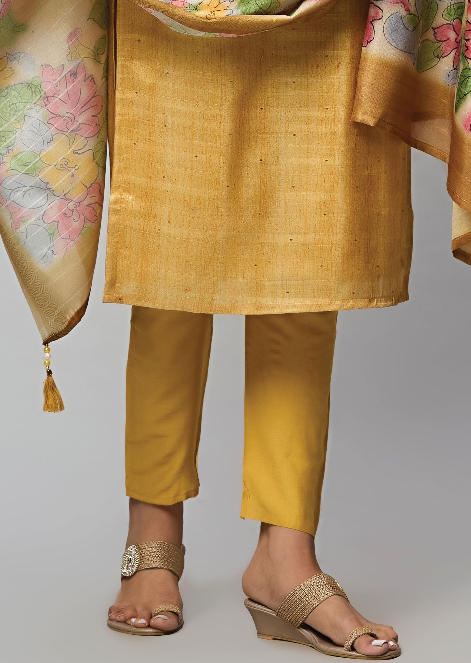 Mustard Tussar Silk Straight Cut Suit