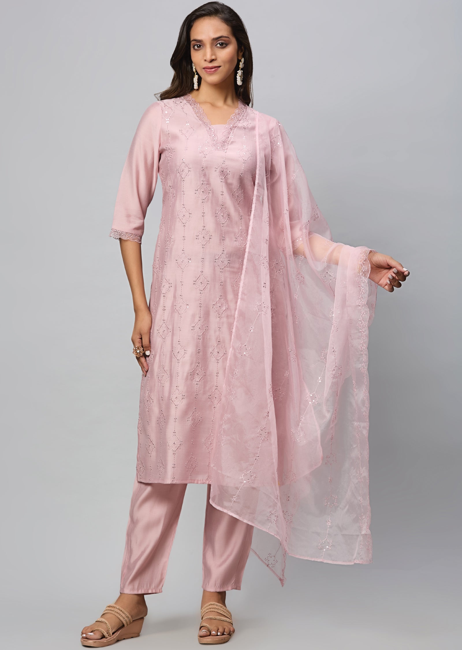 Dusty  Pink Russian Silk Straight Cut Suit