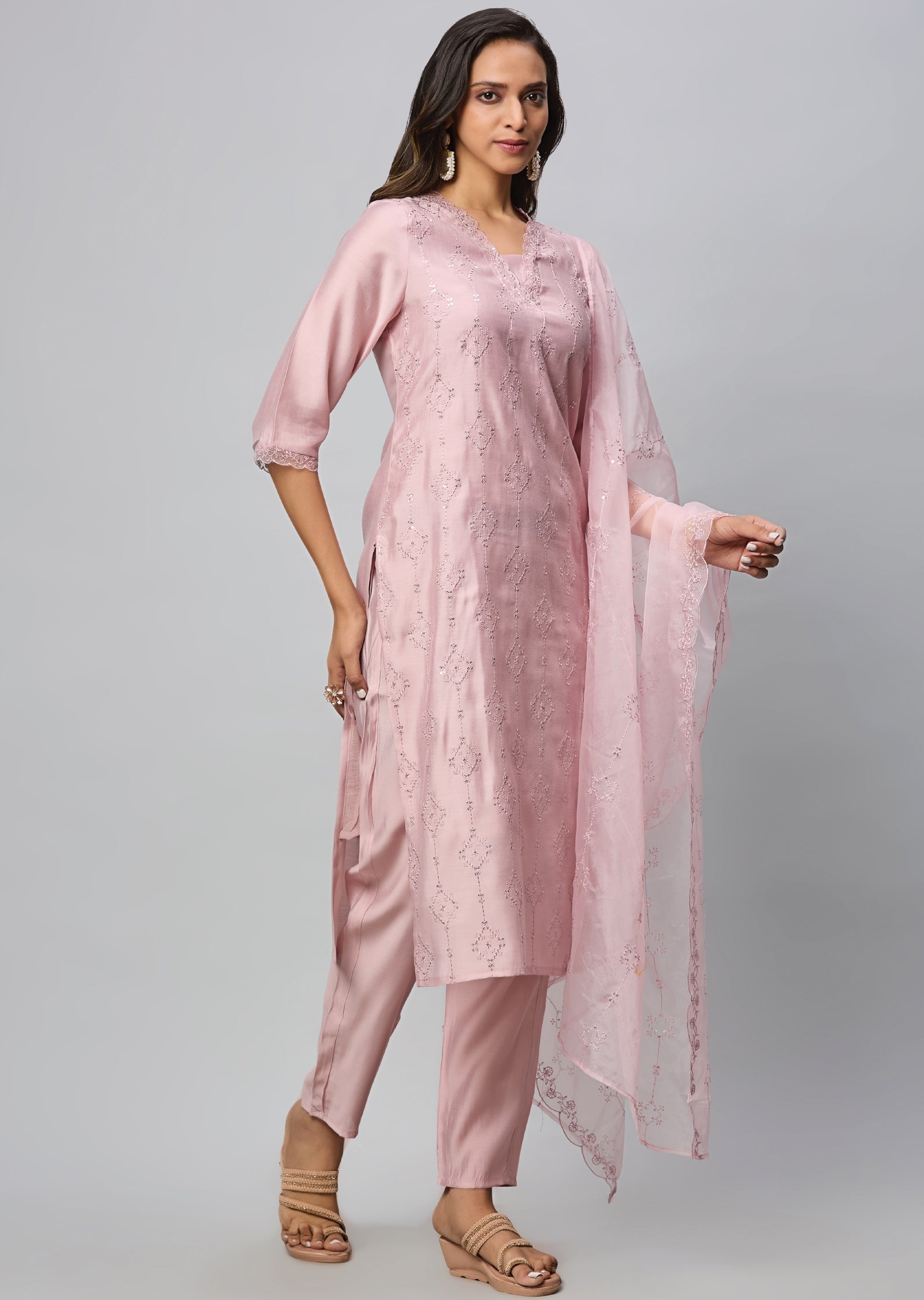 Dusty  Pink Russian Silk Straight Cut Suit