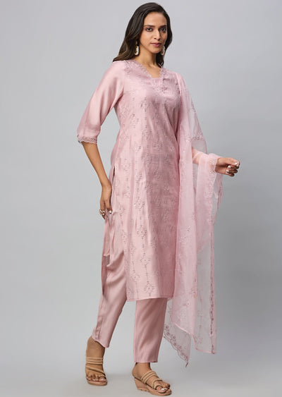Dusty  Pink Russian Silk Straight Cut Suit