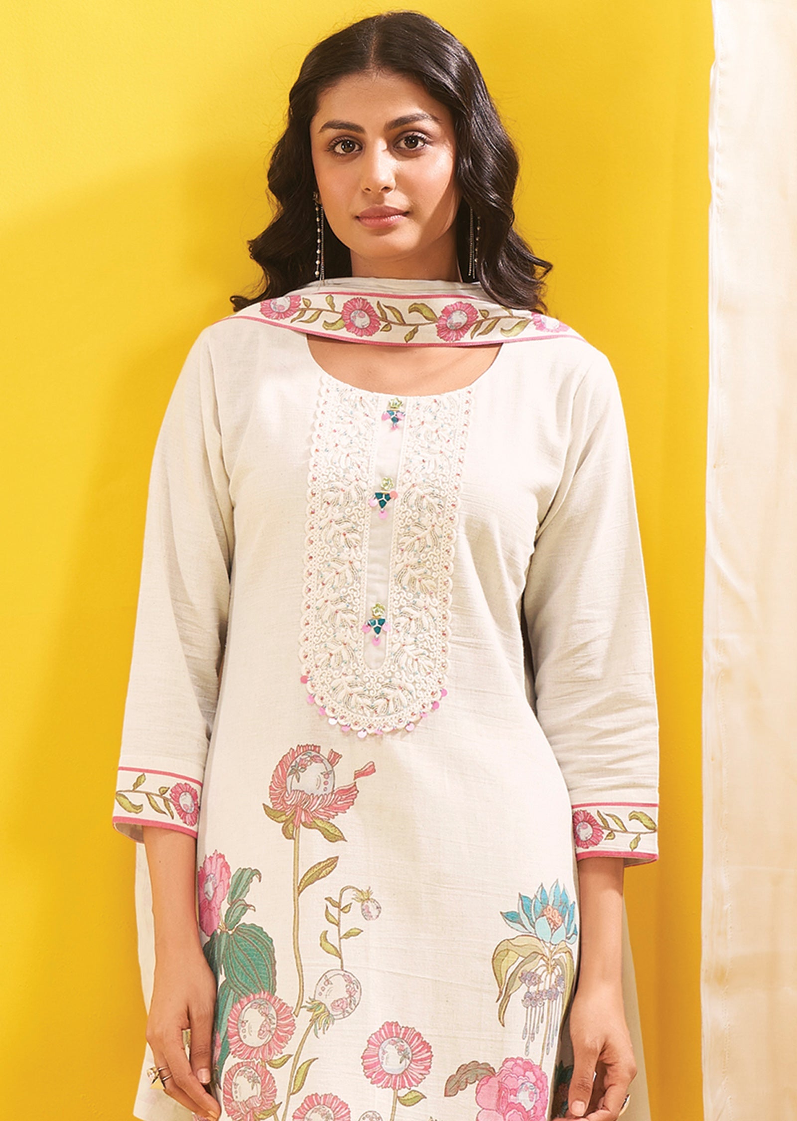 Cream Cotton Straight Cut Suit
