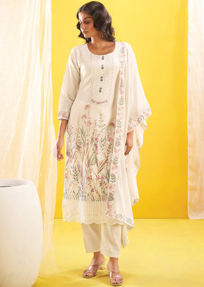 Cream Cotton Straight Cut Suit